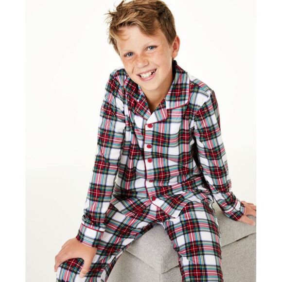 allbrand365 designer Little & Big Kids Boys Stewart Plaid Pajama Set 2T-3T - Picture 1 of 2